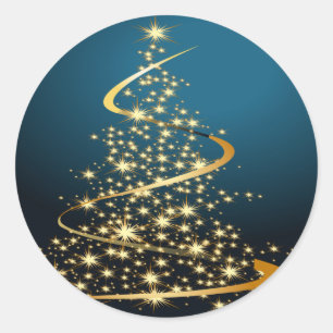 Goldener Weihnachtsbaum Runder Aufkleber