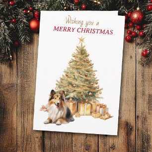 Goldener Weihnachtsbaum Shetland Sheepdog Weihnach Feiertagskarte