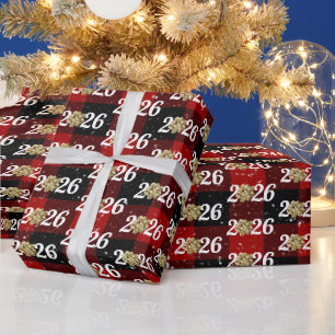 Goldener Weihnachtsbogen auf Karo 2026 Geschenkpapier