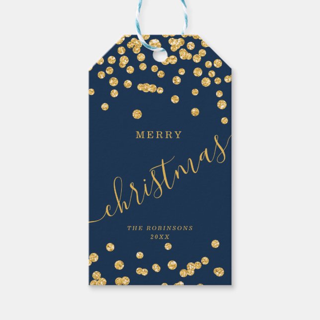 Goldener Weihnachtsfest Glitzer Confetti Navy Geschenkanhänger (Vorderseite)