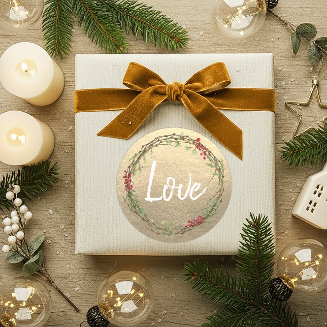 Goldener Weihnachtskranz Liebe Runder Aufkleber (Von Creator hochgeladen)