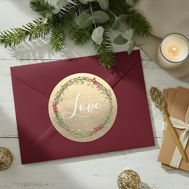 Goldener Weihnachtskranz Liebe Runder Aufkleber (Von Creator hochgeladen)
