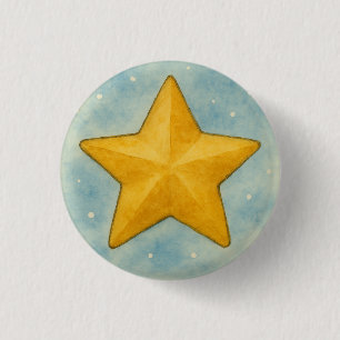 Goldener Weihnachtsstern im schneebedeckten Himmel Button