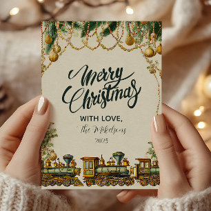 Goldener Weihnachtszug Feiertagskarte