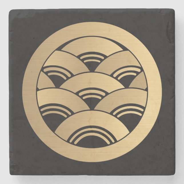 Goldener Wellen-Japaner Kamon Steinuntersetzer (Vorderseite)
