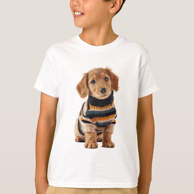 Goldener Welpen gestreifter Pullover Kinder (Vorderseite)
