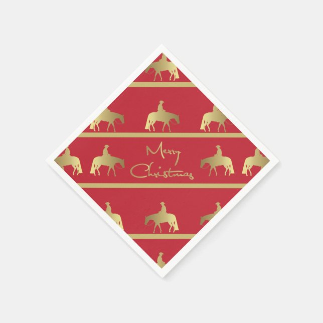 Goldener Western Vergnügen Pferd Weihnachten Serviette (Ecke)