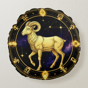 Goldener Widder Tierkreiszeichen mit Widder Rundes Kissen