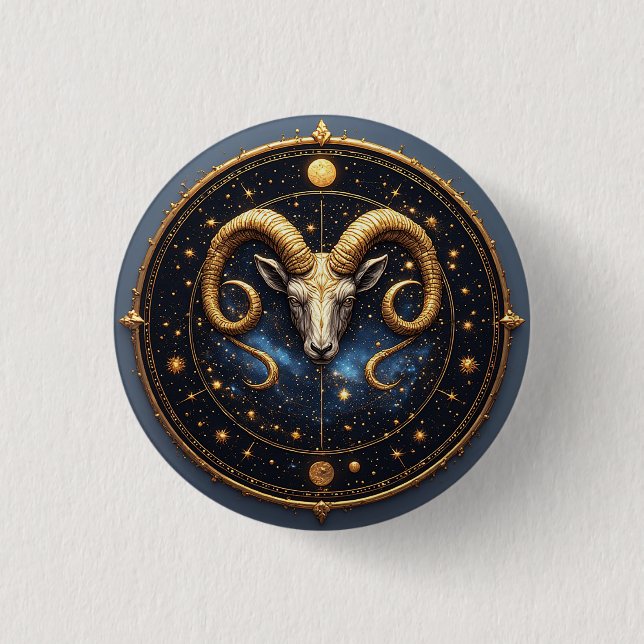 Goldener Widder-Zodiakschild Button (Vorderseite)