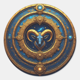 Goldener Widder-Zodiakschild Runder Aufkleber