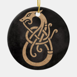 Goldener Wikinger-Schlangenknoten-Symbol Keramik Ornament