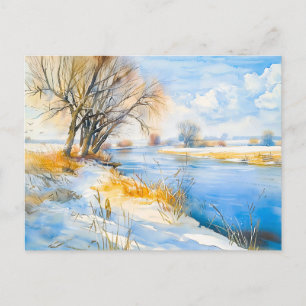 Goldener Winter am Fluss Havelland Postkarte