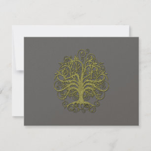 Goldener Wirbelbaum auf grauer Hochzeitsempfangska Einladung