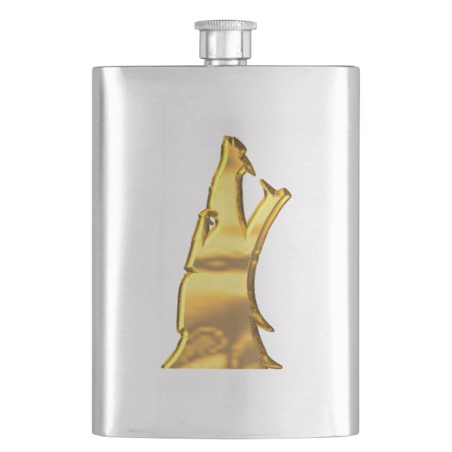 Goldener Wolf Kopf Edelstahlkolben Flachmann (Vorderseite)