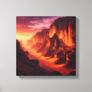 Goldener Wüstencanyon bei Sonnenuntergang mit leuc Leinwanddruck