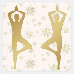 Goldener Yoga-Meditations-Aufkleber Quadratischer Aufkleber