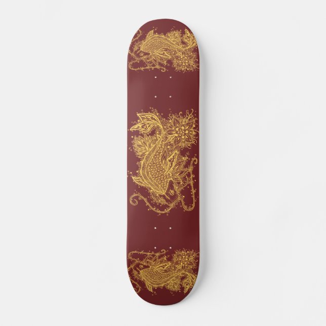 Goldener Zen Koi auf rotem Skateboard (Vorderseite)