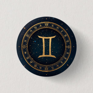 Goldener Zwillinge-Tierkreis mit Sternennacht Button