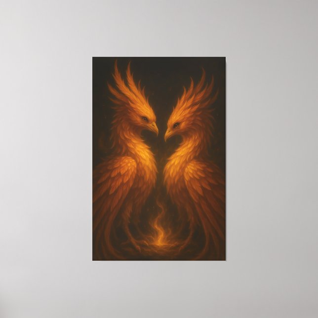 Goldener Zwillingsphoenix • Luxus-Feinart-Leinwand Leinwanddruck (Vorderseite)