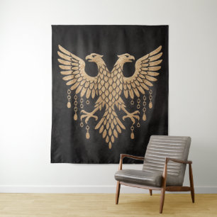 Goldener Zwillingsrabe Nordische Mythologie Schwar Wandteppich