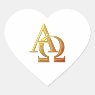 Goldenes "3-D" Alpha und Omega-Symbol Herz-Aufkleber