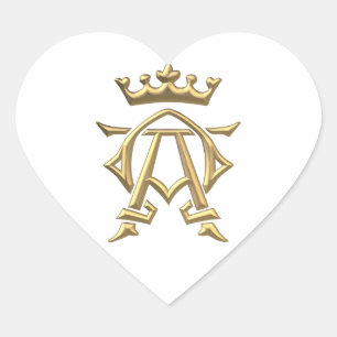 Goldenes "3-D" Alpha und Omegas w/Crown Symbol Herz-Aufkleber