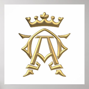 Goldenes "3-D" Alpha und Omegas w/Crown Symbol Poster