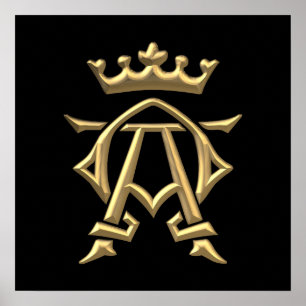 Goldenes "3-D" Alpha und Omegas w/Crown Symbol Poster