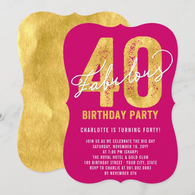 Goldenes 40-jähriges Party zum 40. Einladung (Vorne/Hinten)