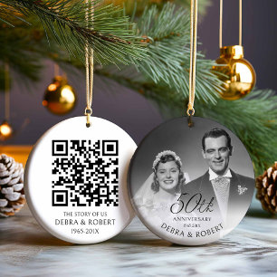 Goldenes 50-jähriges Foto Ornament mit QR Cod