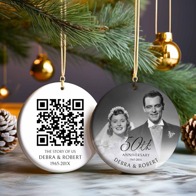 Goldenes 50-jähriges Foto Ornament mit QR Cod (Golden Anniversary Photo Ornament with QR Code)