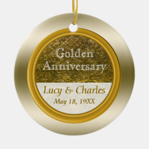 Goldenes 50-jähriges Jubiläum Zollmäßiger Hochzei Keramik Ornament
