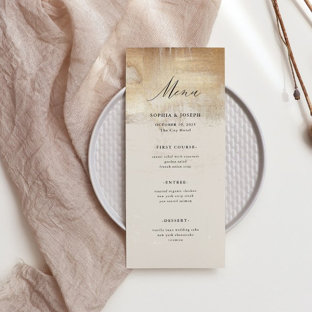 Goldenes Abstrakt | Elegante Hochzeit Menükarte (An elegant, neutral colored wedding menu with faux gold abstract accents)