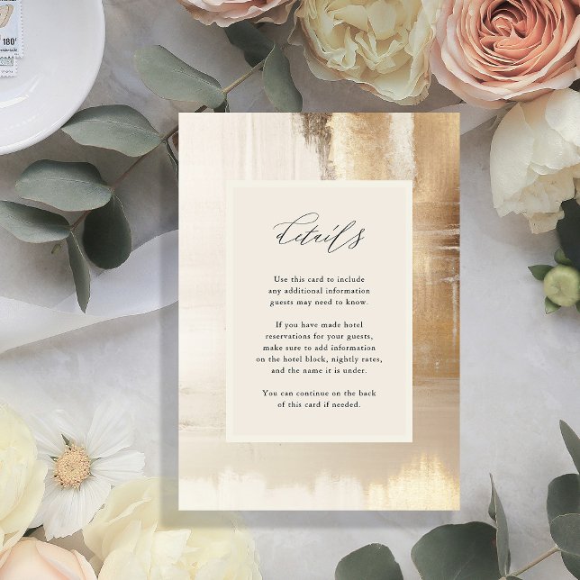 Goldenes Abstrakt | Moderne Hochzeitsdetails Begleitkarte (An elegant, faux gold and neutral abstract design on this modern wedding details card)