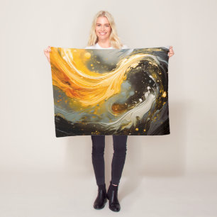 Goldenes abstraktes Marmor-Moderne Wellen Fleecedecke