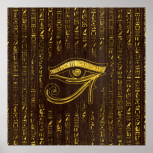 Goldenes ägyptisches Auge des Horus und Hieroglyph Poster