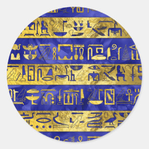 Goldenes ägyptisches Hieroglyphenmuster Runder Aufkleber