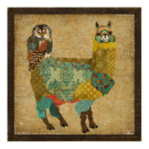 Goldenes Alpaca & Aquamarines Owl Art Poster