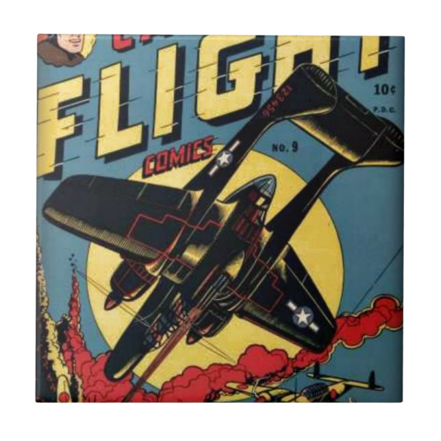 Goldenes Alters-Comic-Buch Kapitän-Flight Vintage Fliese (Vorderseite)