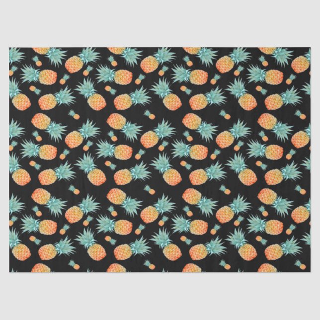 Goldenes Ananas-Muster auf schwarz | Tropisches Ob Seidenpapier (Vorderseite)