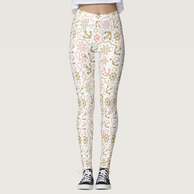 Goldenes Anker-Muster Leggings (Vorderseite)