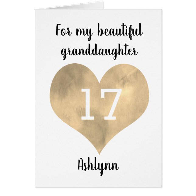 Goldenes Aquarellherz 17. Geburtstag (Vorne)