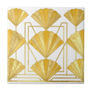 Goldenes Art Deco Fächer-Muster Fliese