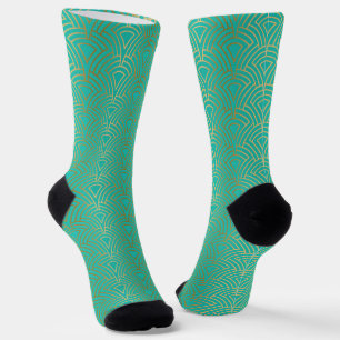 Goldenes Art-Deco-Muster auf blau-grün Socken