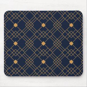 Goldenes Art Deco-Muster auf dunkelblauem Hintergr Mousepad