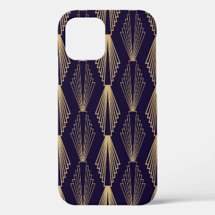 Goldenes Art Deco-Muster. Nahtloser dunkelblauer H iPhone 12 Hülle