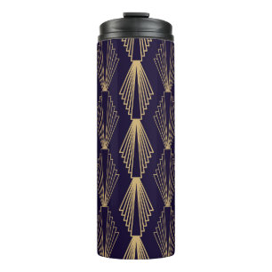 Goldenes Art Deco Muster. Nahtloser dunkelblauer H Thermosbecher
