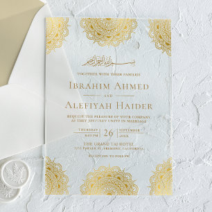 Goldenes asiatisches Motiv Muslimische Hochzeit Acryleinladungen