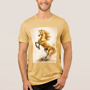 Goldenes aufbäumendes Pferd – Kinematische Tuschem Tri-Blend Shirt