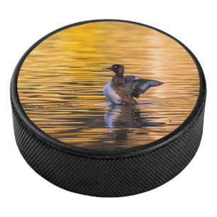 Goldenes Auge auf einem goldenen See Eishockey Puck